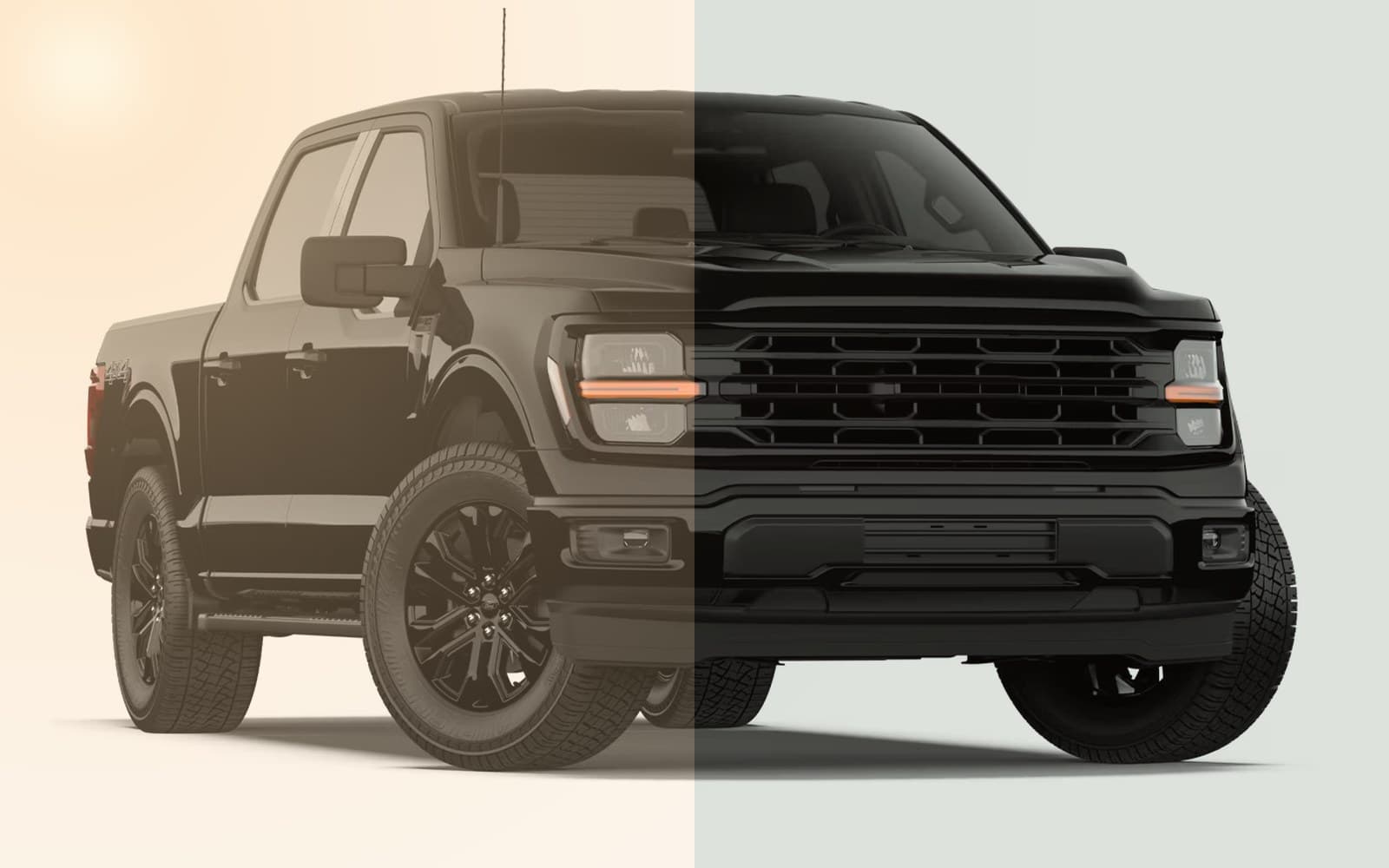 A truck in strong sun seen through two kinds of glass: clear glass on the left lets the glare and heat wash the view out, Low-E glass on the right cuts them back