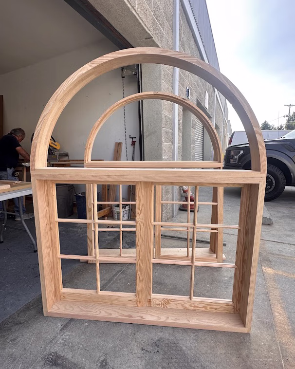 Custom Colonial twin windows with a half-circle transom built for a Los Feliz home