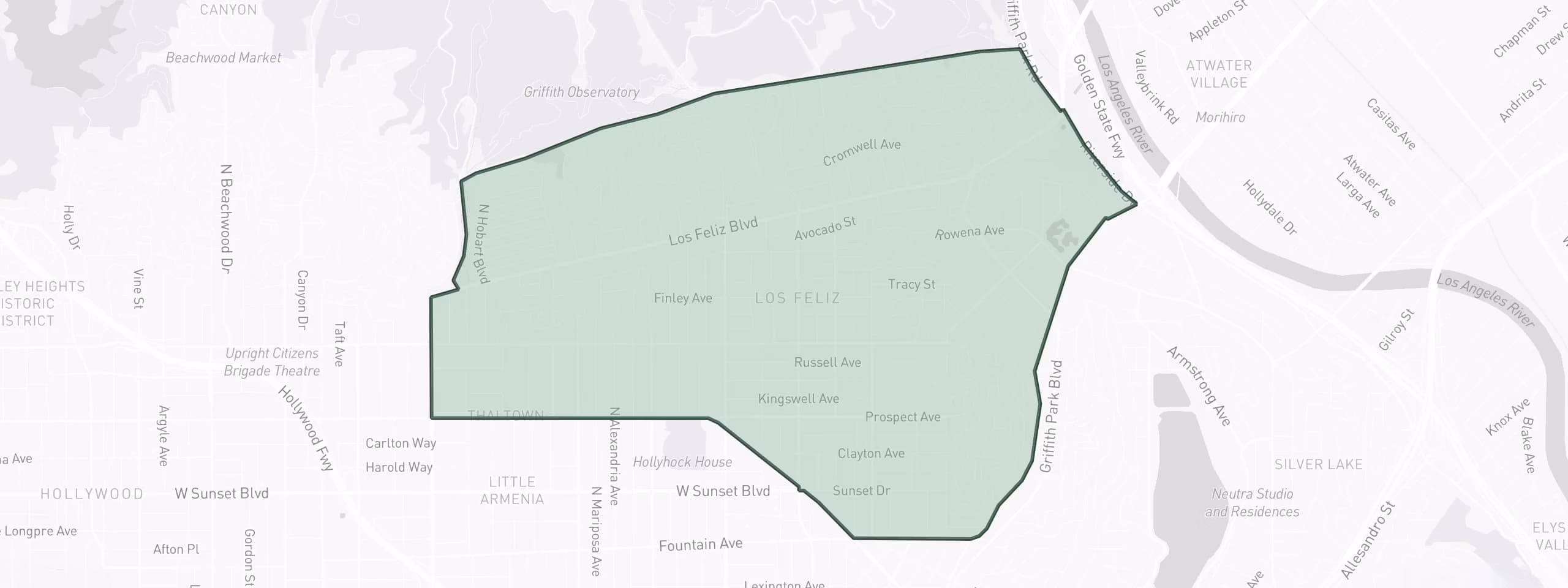 Map of TruCrafter's Los Feliz, Los Angeles service area