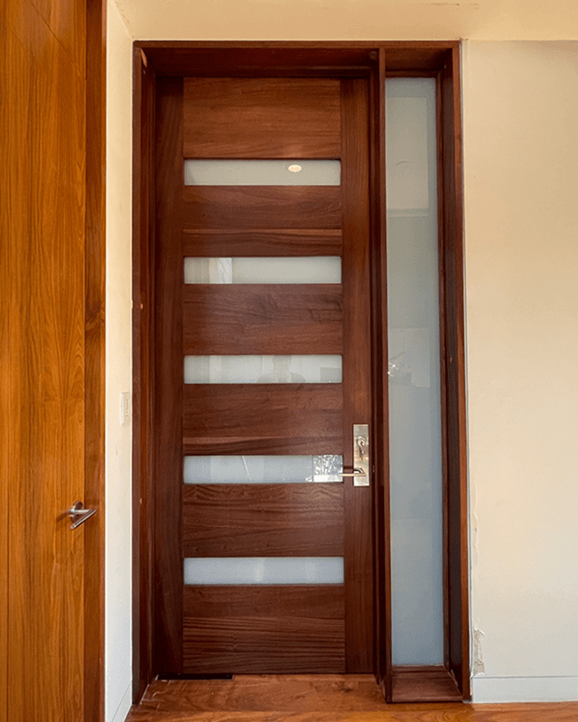 Modern Horizontal Walnut Entry Door for Mid-Century Home